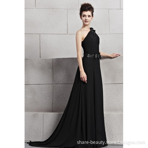 Stunning One-Shoulder a-Line Sweep Train Evening Dresses Gowns (GK 09513)